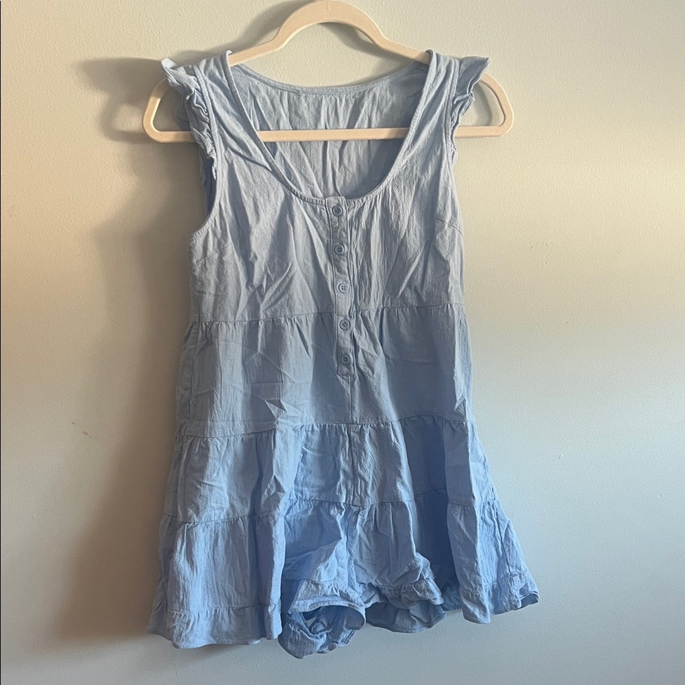 Light Blue Sleeveless Button-Down Romper